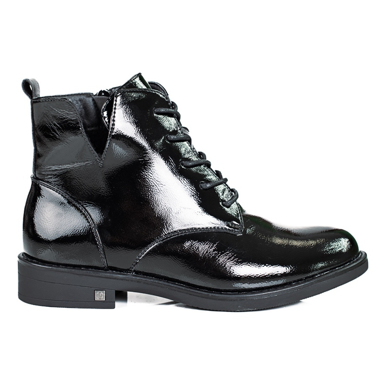 W. Potocki Bottes Potocki noires à lacets pour femmes en cuir verni le noir