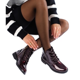 W. Potocki Bottines Potocki bordeaux à lacets pour femme en cuir verni rouge
