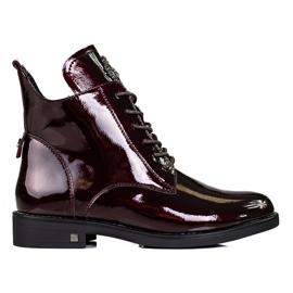 W. Potocki Bottines élégantes laquées Potocki pour femmes avec laçage bordeaux rouge