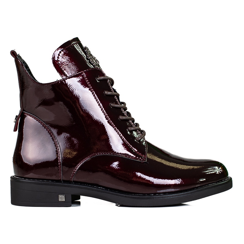 W. Potocki Bottines élégantes laquées Potocki pour femmes avec laçage bordeaux rouge