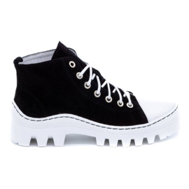 Polbut Bottines femme en cuir D1 noir perle blanche
