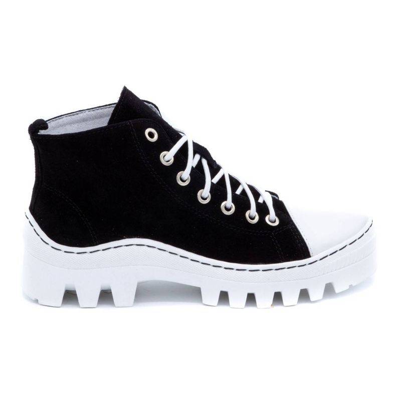 Polbut Bottines femme en cuir D1 noir perle blanche