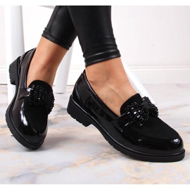 S.Barski Mocassins femme laqués lords avec un noeud noir S. Barski