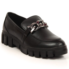 Mocassins pour femmes sur une plate-forme avec une chaîne noire Sergio Leone le noir