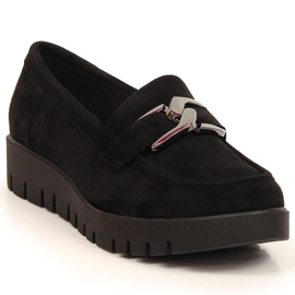 Mocassins pour femmes sur la plate-forme en daim écologique noir Sergio Leone le noir