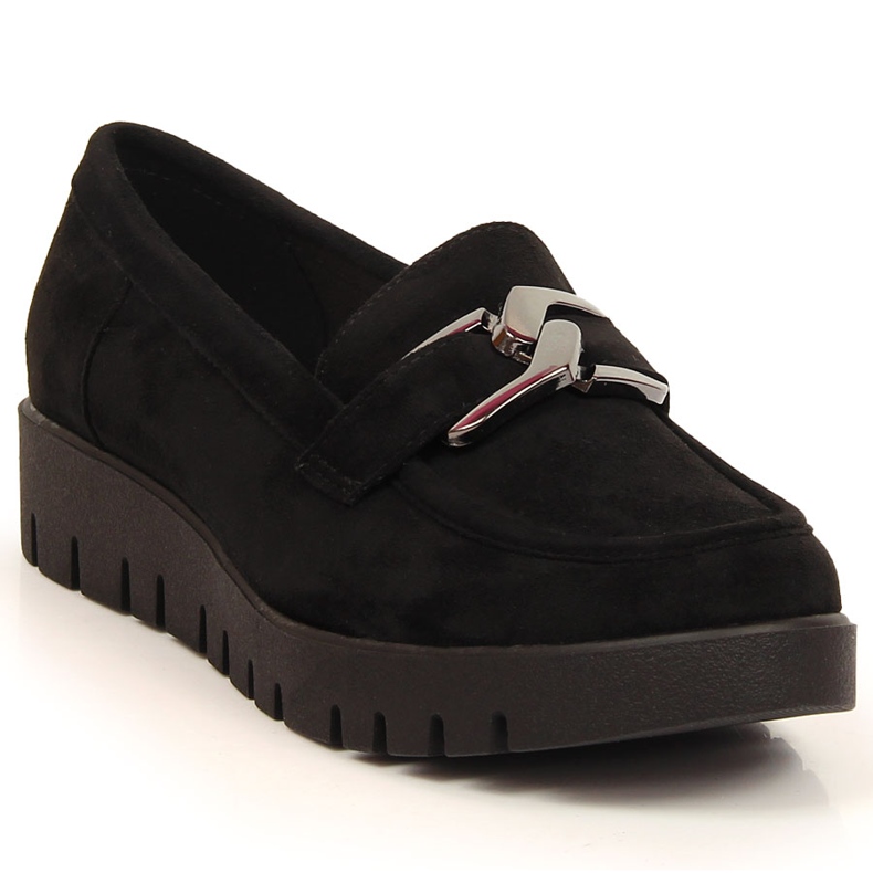 Mocassins pour femmes sur la plate-forme en daim écologique noir Sergio Leone le noir