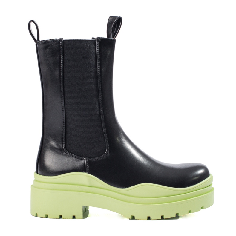 Bottines Chelsea hautes noir-vert pour femme sur plateforme Shelovet épaisse le noir
