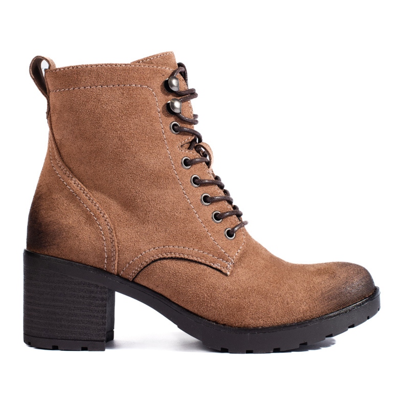 W. Potocki Bottes à lacets pour femmes à talons hauts Potocki en daim écologique brun