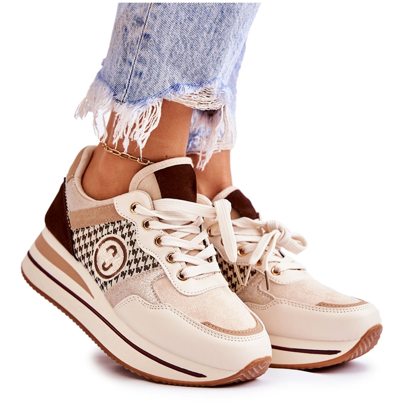 FB2 Chaussures Sport Femme Tendance Sur Compensée Beige-Marron Aronne brun