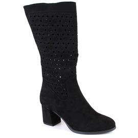 Bottes ajourées en daim noir pour femmes Daszyński le noir