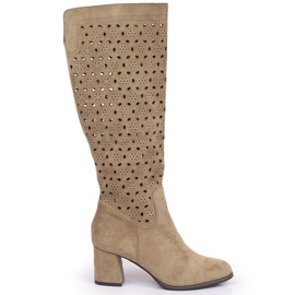 POTOCKI Bottes pour femmes, ajourées, daim marron Daszyński beige brun