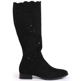 M. DASZYŃSKI Bottes en daim ajourées pour femmes Daszyński le noir
