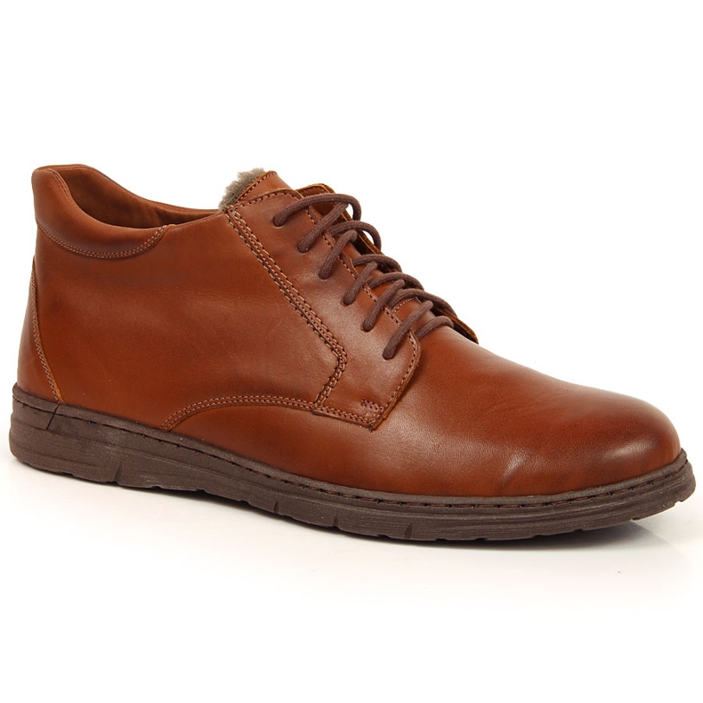 Chaussures en cuir confortables pour hommes, marron Łukbut 1816 brun