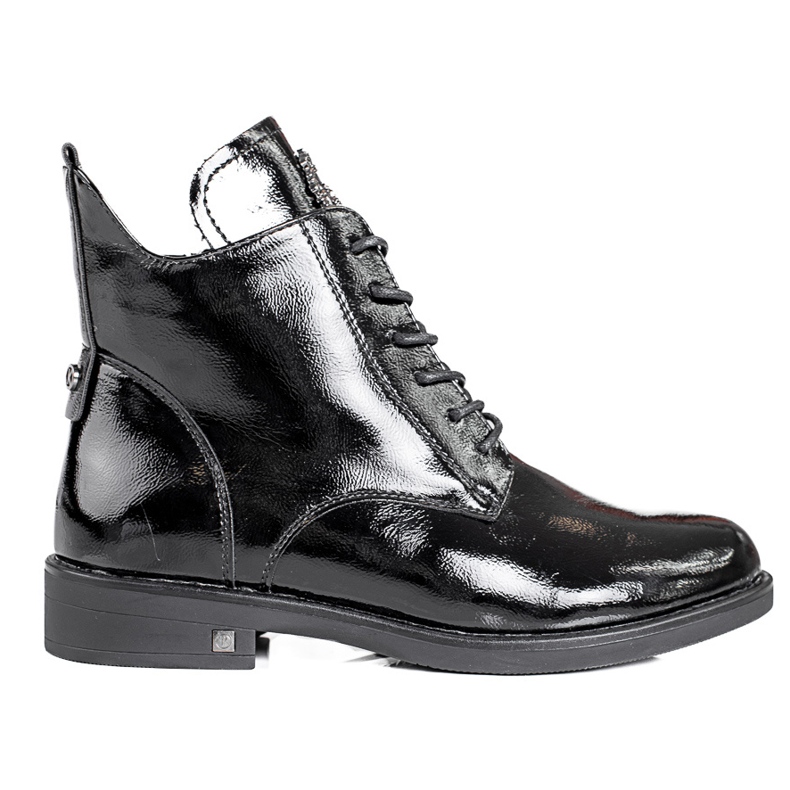 W. Potocki Bottines élégantes laquées Potocki pour femmes avec laçage le noir