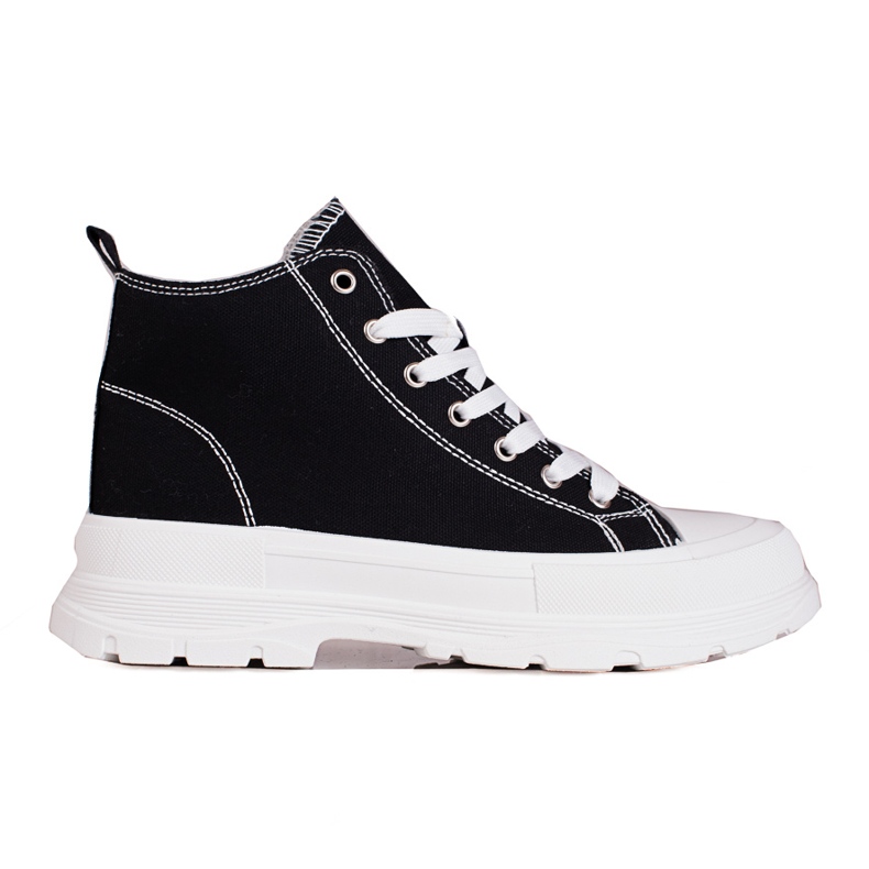 Baskets hautes à lacets noires et blanches pour femmes sur la plateforme Shelovet le noir