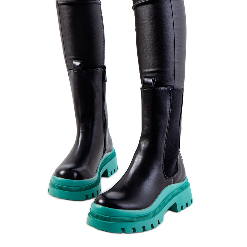 PA1 Bottes noires sur la plate-forme Ruket verte le noir