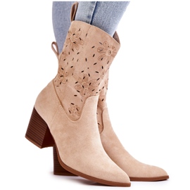 FB1 Bottes en daim pour femme avec bottes de cowboy Ariane beiges