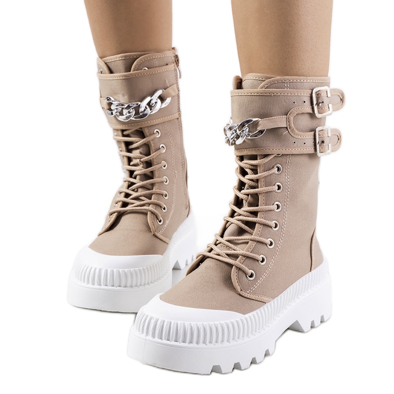 BM Baskets marron avec chaîne Taus brun kaki vert