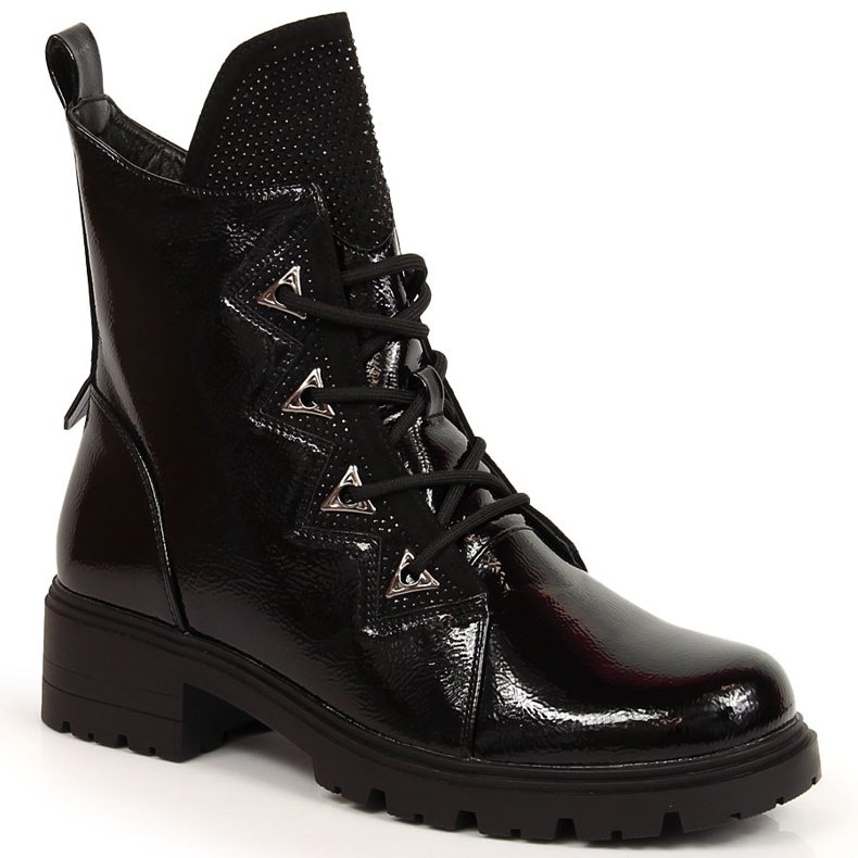 S.Barski Boots en cuir verni noir à sequins par S. Bararski le noir