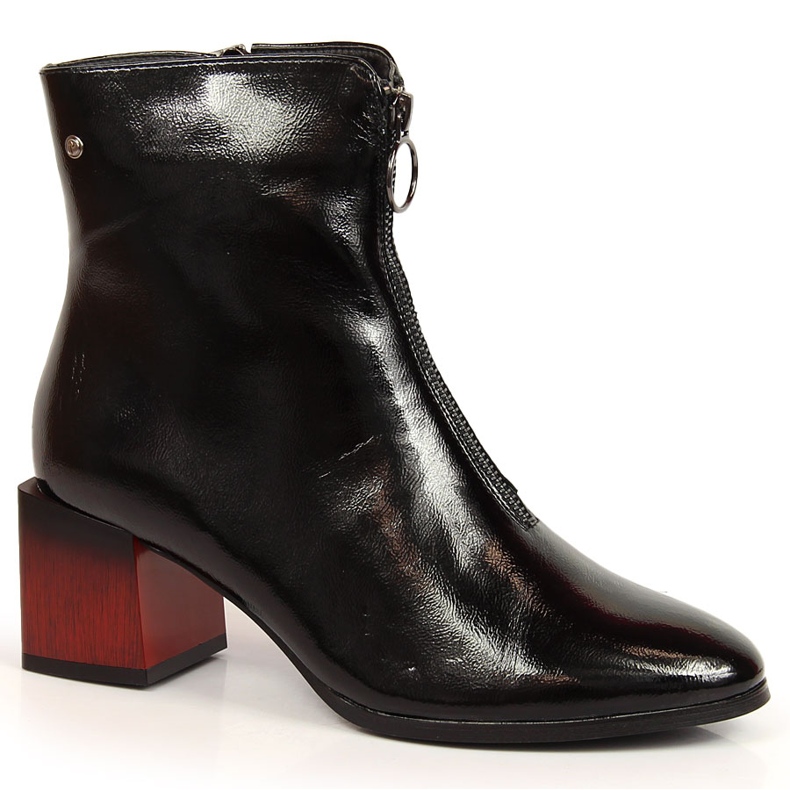 Bottes isolées pour femmes laquées avec un talon décoratif Potocki WOL98 le noir