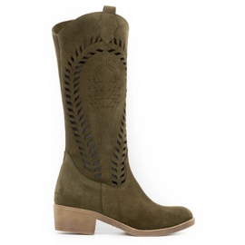 Olivier Boots cuir ajouré Carla vert femme