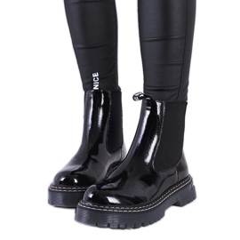 Bottines Chelsea laquées noires Vido le noir
