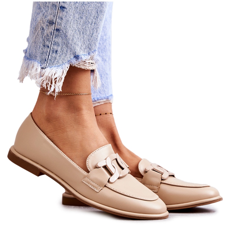 FB2 Mocassins Femme En Cuir Avec Décoration Kerrie Beige