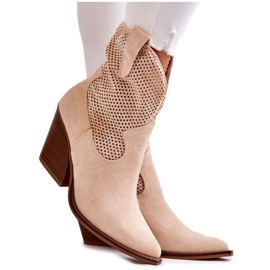FB1 Bottes Femme Daim Ajourées Cowboy Beige Eleonore
