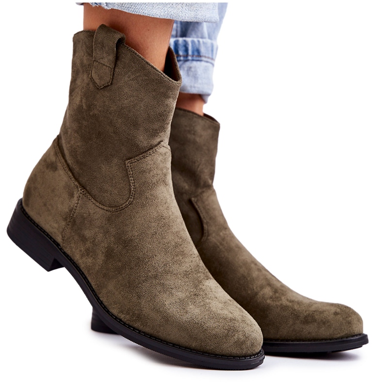 S.Barski Bottes Talons Plats en Daim pour Femme Vert Fiorenz kaki