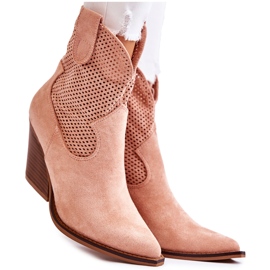 Boots Femme Daim Ajouré Cowboy Rose Eleonore beige