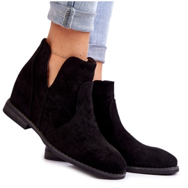 S.Barski Boots Henriette en daim noir à découpes sur talon plat