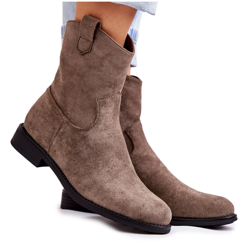 S.Barski Bottines en Daim pour Femme à Talon Plat Gris Foncé Fiorenz beige