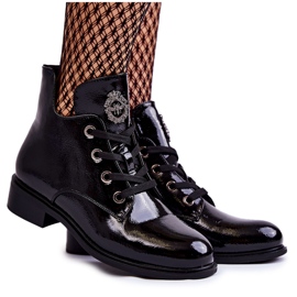 S.Barski Bottes lacées chaudes noires laquées Enrica