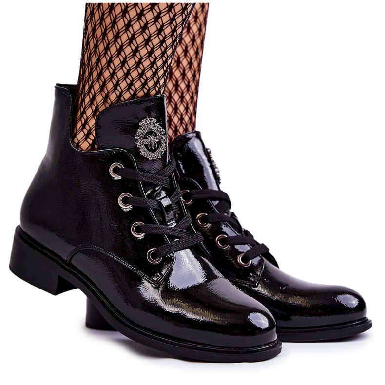 S.Barski Bottes lacées chaudes noires laquées Enrica le noir S.Barski Bottes lacées chaudes noires laquées Enrica le noir