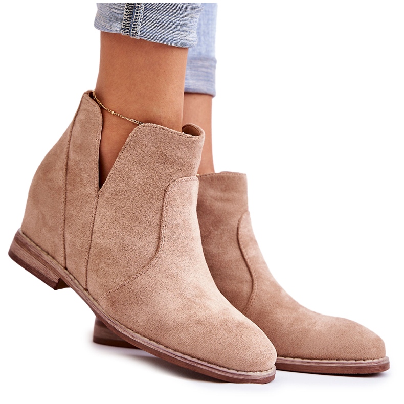 S.Barski Bottines en daim à découpes sur un talon plat Beige Henriette