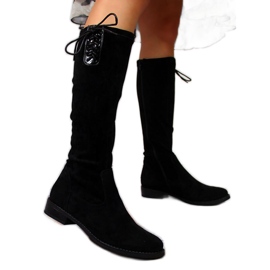 Jezzi Bottes en daim chaudes pour femmes le noir