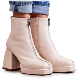 Bottines Pour Femme À Talons Épais Avec Fermeture Éclair Beige Carrera