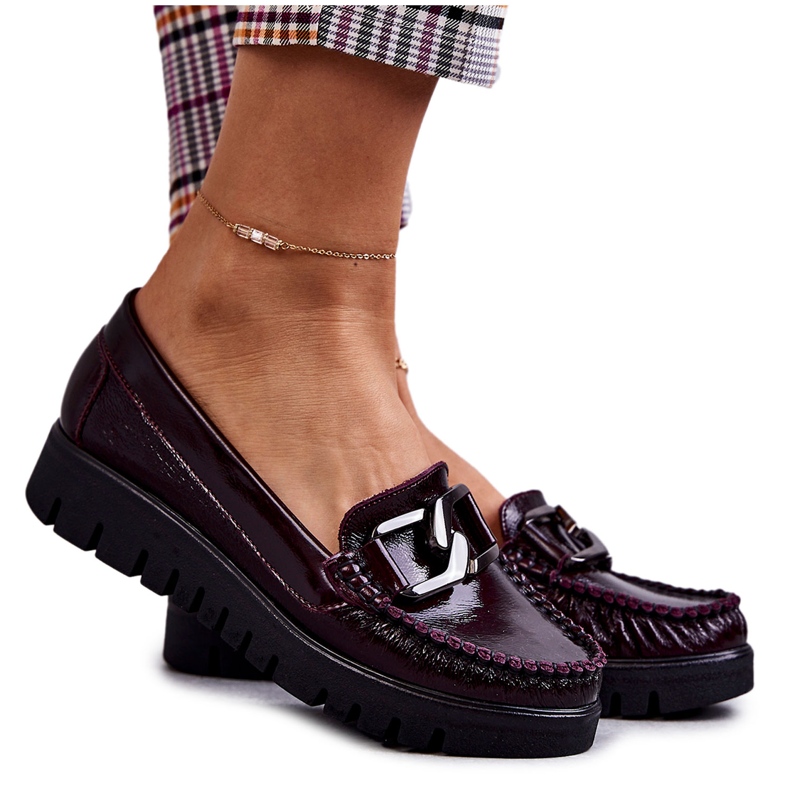 PL5 Mocassins en cuir pour femmes sur la plate-forme Venesia Bordeaux rouge multicolore