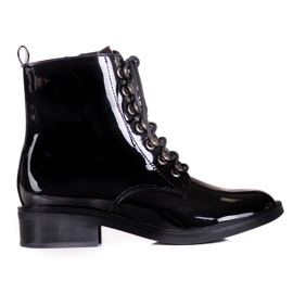 Bottines à lacets élégantes pour femmes à talons plats Shelovet noir