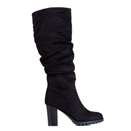 Bottes en daim pour femmes sur un poteau avec une tige Vinceza à volants le noir