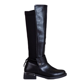 Bottes classiques pour femmes sur un élégant talon plat Shelovet noir