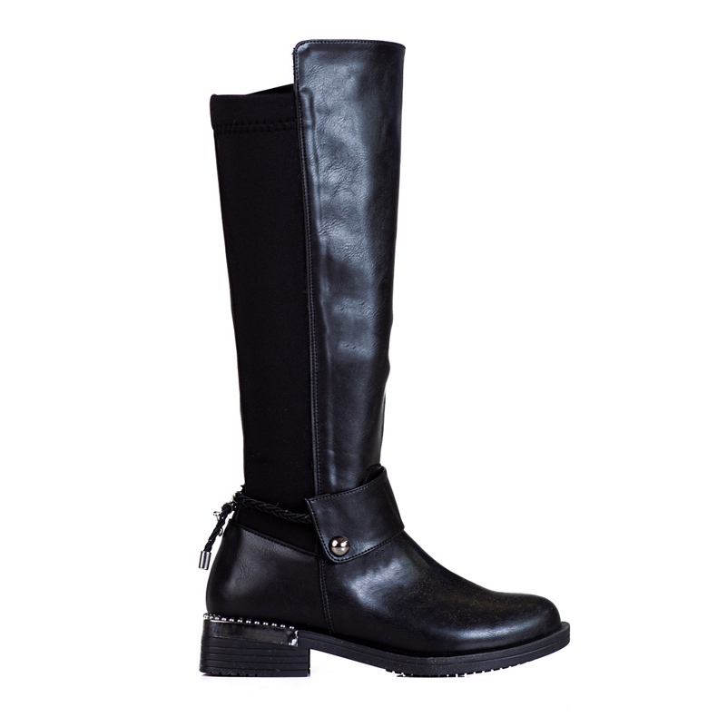 Bottes classiques pour femmes sur un élégant talon plat Shelovet le noir