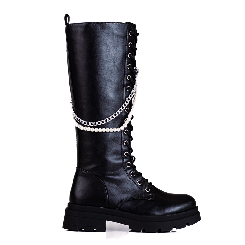 Bottines à lacets pour femme avec perles Shelovet le noir