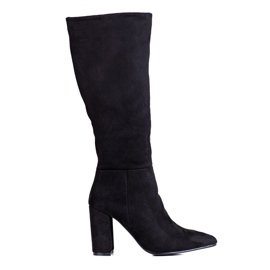 Bottes classiques noires pour femmes sur le poteau Shelovet en daim écologique