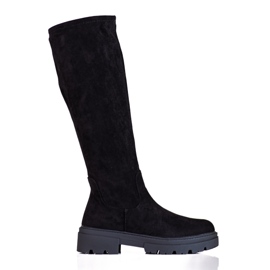 Bottes pour femmes en daim sur la plateforme Shelovet le noir
