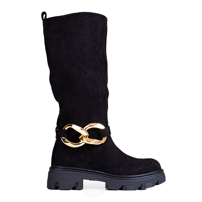 Bottes noires pour femmes avec une chaîne Shelovet en daim écologique le noir