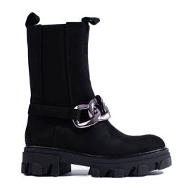 Bottines Chelsea hautes en daim avec chaîne Shelovet noir