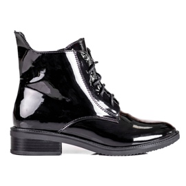 Élégantes bottes à lacets Shelovet pour femmes en cuir écologique verni noir