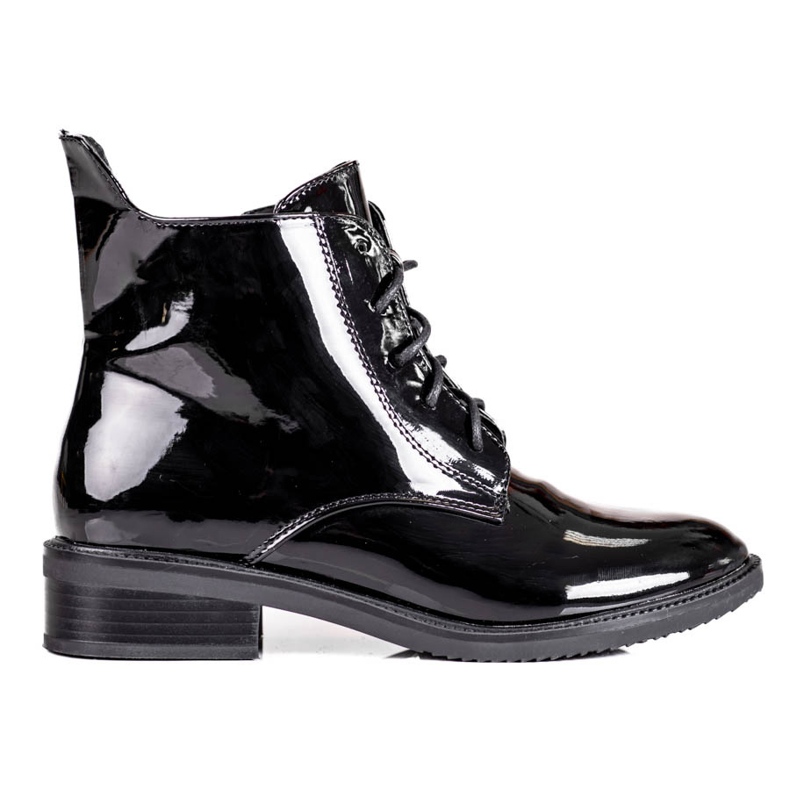 Élégantes bottes à lacets Shelovet pour femmes en cuir écologique verni le noir