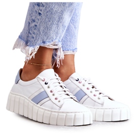 Chaussures de sport en cuir pour femmes Tied blanc et bleu Ariva